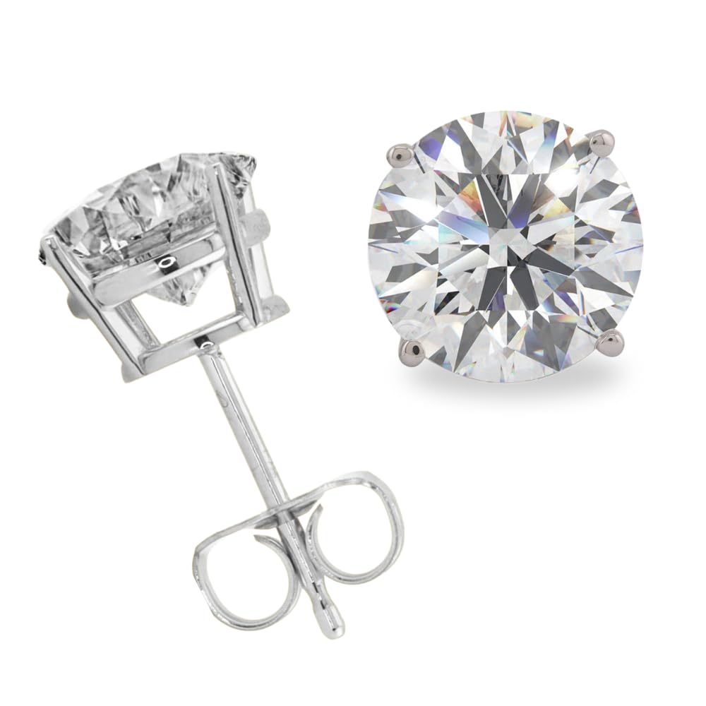 14K Solid Gold Lab Grown Moissanite Round 4-Prong Stud Earrings for Women | White & Yellow Gold | Push Back & Screw Back | Hypoallergenic | Made in