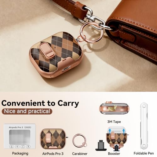 Image of for AirPods Pro 3 Case 2025 with Safty Lock-Maillard Pattern | As Phone Stand, for Women Girly, with Keychain & Cleaner Kit,Two-Piece Design,Support Wireless Charging,Clear TPU+PC Material