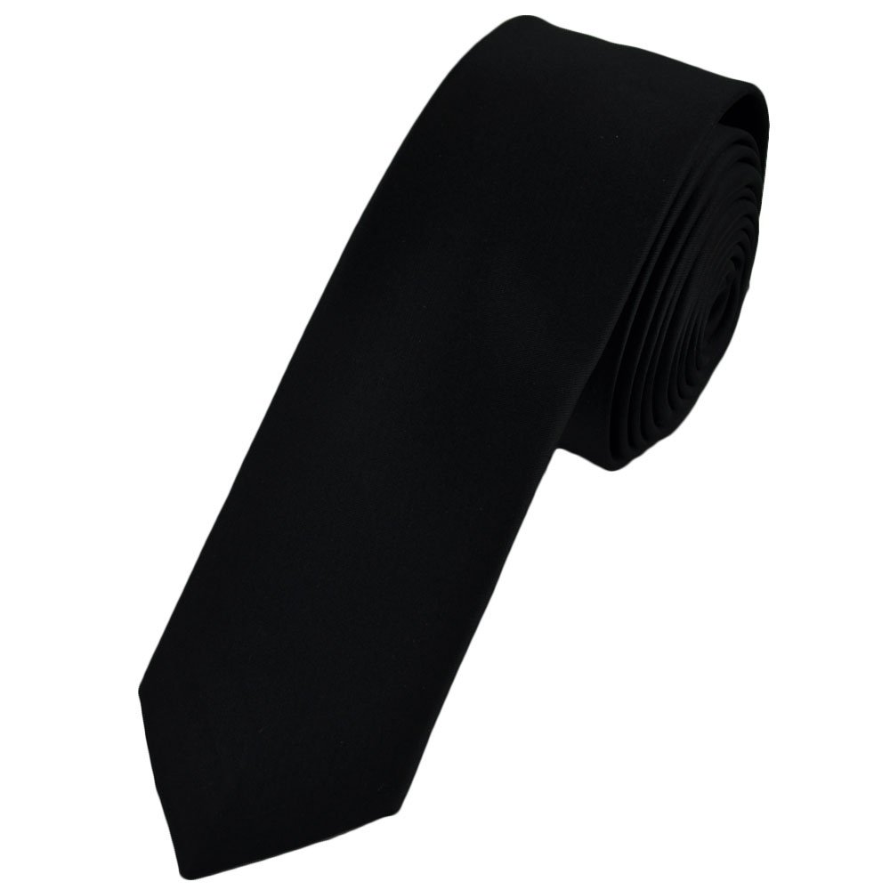 Mens Solid Black Slim Skinny Tie Modern 2.5 Inches 6 Centimeters By Azar Man