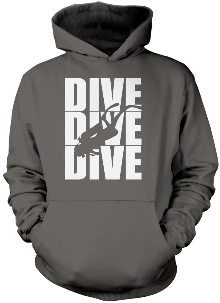 Hotscamp Boys Heather Grey Dive Dive Dive Unisex Hoodie - Grey X-Large