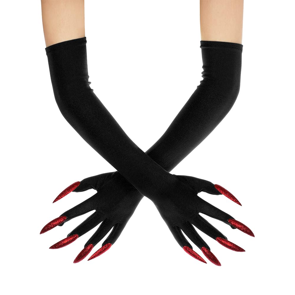 Halloween Animal Claw Gloves with Long Nails Werewolf Wolf Fox Cat Dinosaur Paw Fingernails Gloves Ghost Devil Witch Mittens Halloween Carnival Cosplay Party Fancy Dress Handwear for Adults