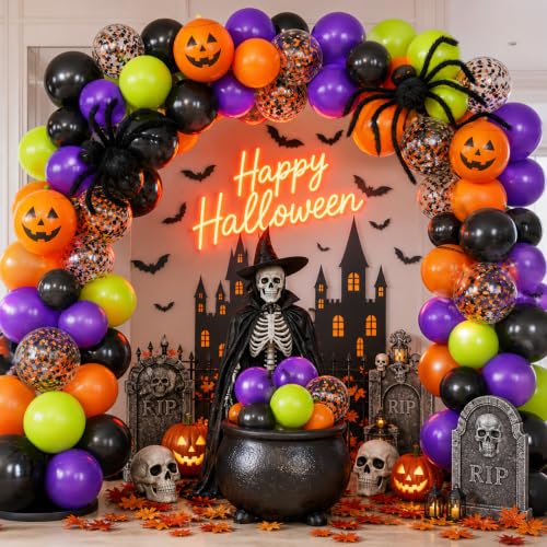 Image of Halloween Balloons 12Inch, 100Pcs Orange and Black Green Purple Balloon