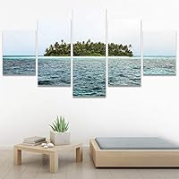 SIGNWIN 5 Panel Canvas Wall Art Aerial Coastal Cool Multicolor Ocean Photography Realism Relax/Calm Tropical for Home Decorations Ready to Hang - 60
