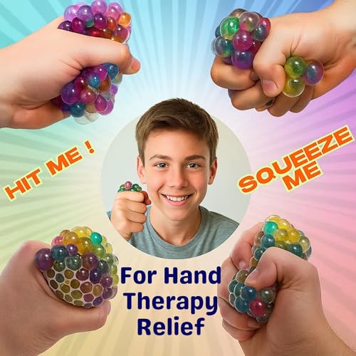 Image of GRAPHENE 2 Pcs Squishy Stress Ball for Kids Squeeze Toy Pressure Relieve Anti-Stress Anti Anxiety Multicolor Magic Slime Mesh Ball Squeeze Grape Balls Return Gifts