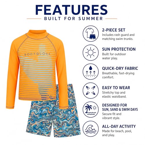Image of Body Glove Little Boys 2-Piece Rash Guard Swimsuit Set