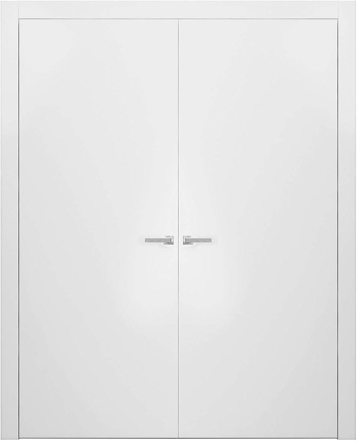 SARTODOORS Closet French Double Doors 72 x 96 | Planum 0010 White Silk | Frames Trims Levers | Modern Design Prehung Wardrobe Solid Wood Doors