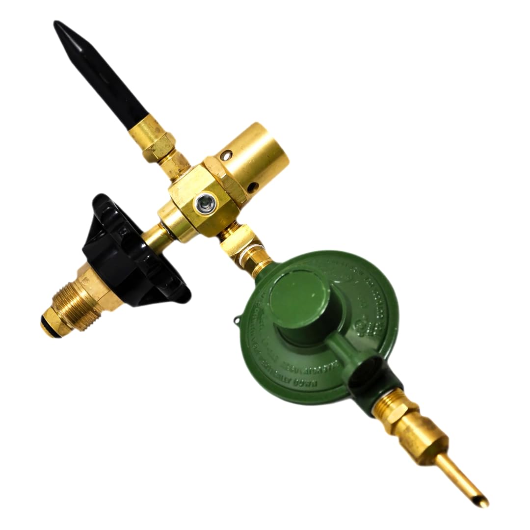 Balloon Filler Inflator E2802HT-DV Helium Gas Latex & Mylar Regulator | Brass Material | with Rubber Tilt Auto Shut Off Valve | Hand Tight Connection | Made in USA