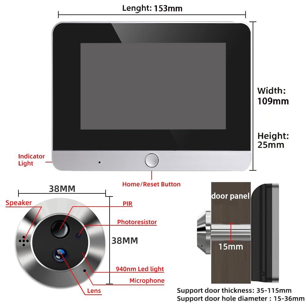 6DA2 Audio Bidirektional mit 5,0 Zoll Farbbildschirm,WLAN Türspion Kamera mit 32GB Speicherkarte mit 10000mAh Akku,2K Türspion Kamera 140°-Winkel, PIR-Bewegungserkennung,keine monatliche Gebühr