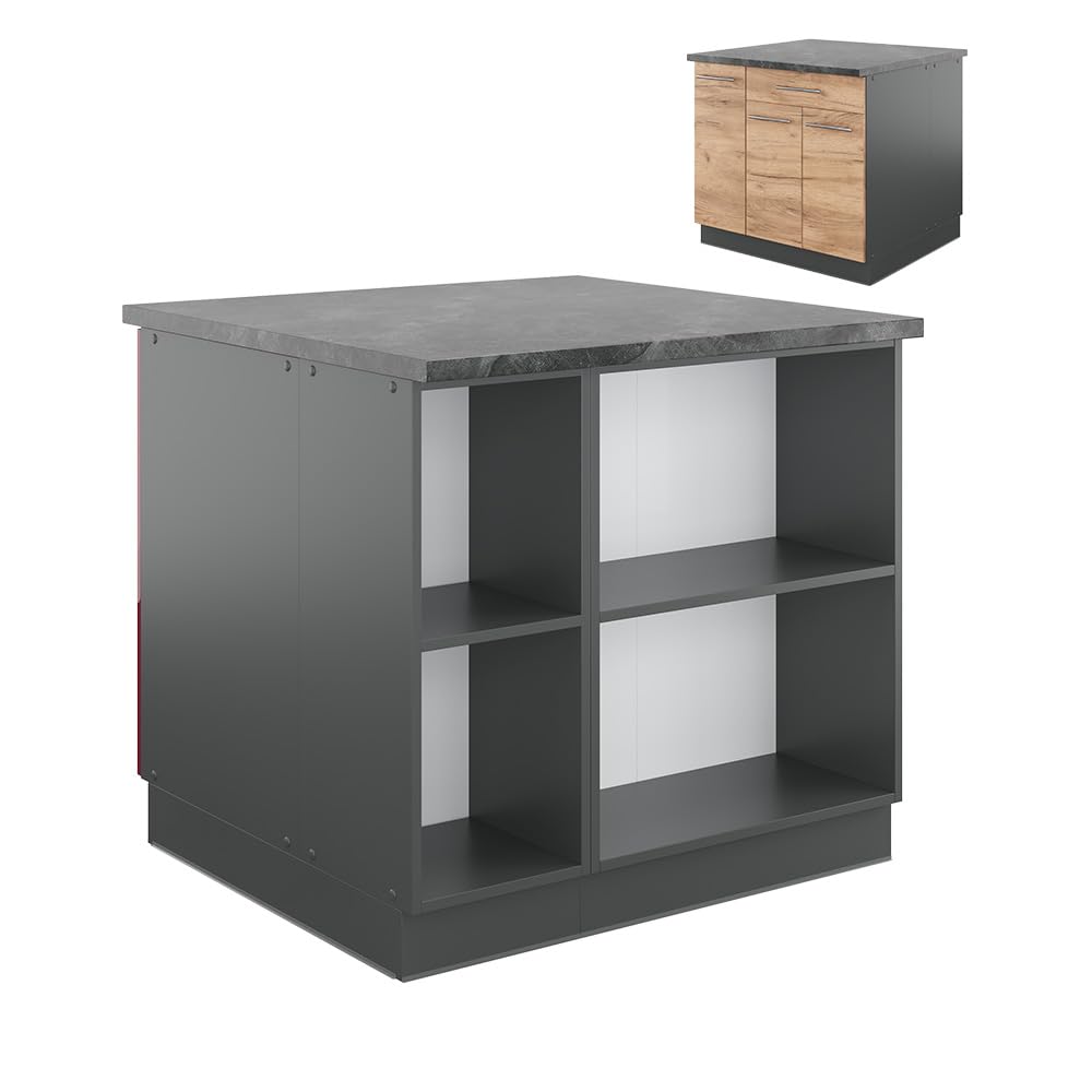 Vicco Kücheninsel Fame-Line, Goldkraft Eiche/Anthrazit, 90 cm mit Schublade, ohne Arbeitsplatte, zur flexiblen Erweiterung durch passende Anbaumodule