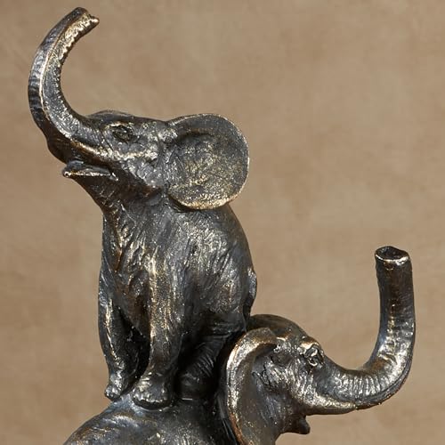 Estatua de Elefantes Apilados de Bronce y Dorado 14.5 pulg miniatura 5