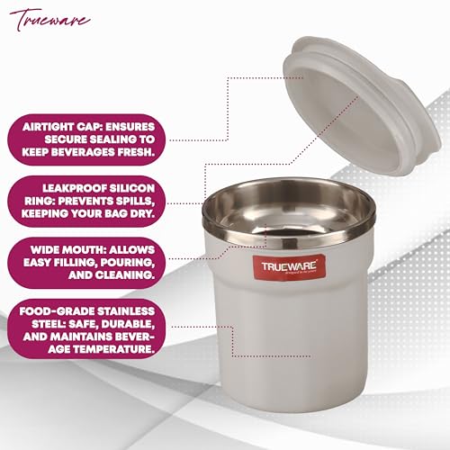 Image of Trueware ACE 275 ML Inner Steel Outer Plastic Insulated Coffee Cup /Mug /Tumbler Set of 2 for Hot and Cold Drinks, BPA-Free, Food Grade - Ideal for Car, Home, Office, Travelling (Grey)