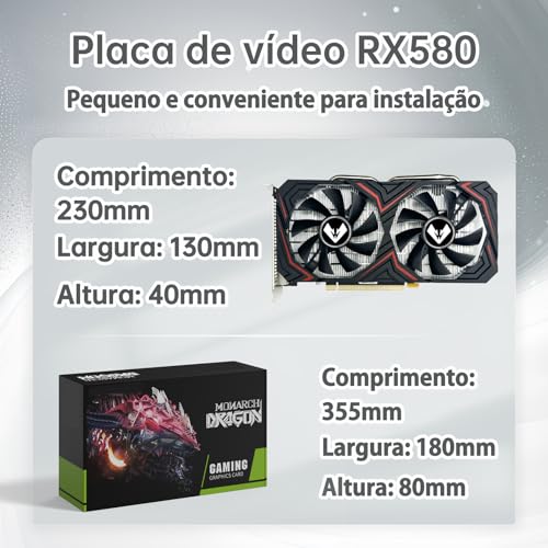 MOUGOL Placa de Vídeo AMD Radeon RX580 8GB 2048SP GDDR5 256 bits, placa de vídeo para jogos de PC com DP HDMI DVI PCI Express x 16 3.0 placa de vídeo para jogos com ventiladores duplos... glide