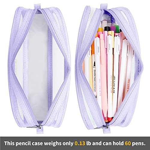 Image of Fancy Forest Kalidi Grid Mesh Pencil Case - Large Capacity Pouch With Zipper for School, Office - Multi-Purpose Stationery Pen Bag for Teen Girls, Boys, Men, Women - Purple