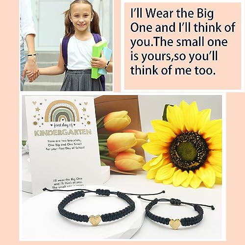 Image of First Day of Kindergarten Bracelets,First Day of School Bracelets for Mom and Daughter,Back to School Bracelet Pre-K Matching Heart Wish Adjustable Bracelet