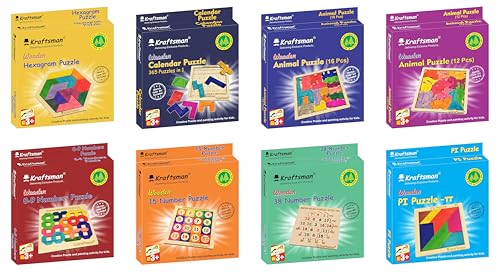 Image of Braintastic Wooden Jigsaw Assorted Puzzle-Pack of 24(3x8 DIY), Build, Color, Play, Art & Craft Birthday Return Gifts, Party Pack Return Favors for Kids 4+ Year with 12 Colors Each Puzzle