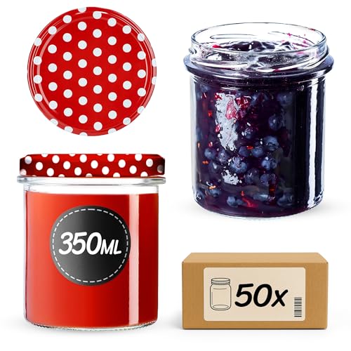 KADAX 50er Set Marmeladengläser 350ml TO82, Einmachgläser Vorratsgläser Mason Jar mit Schraubdeckel, Luftdichte Schraubgläser… – Ansicht 1