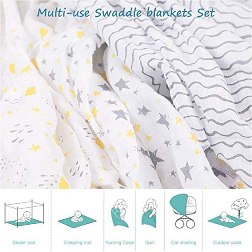 Image of Little Grape Land Muslin Swaddle Blankets 47''x47'' 3 Pack, 100% Cotton Large Size Baby Swaddles for Newborn, Soft Breathable Baby Blankets for Newborns, Yellow