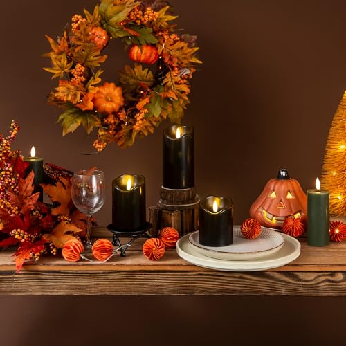 Image of LUSHARBOR Halloween Flameless Candles with Remote, 3 Pack Battery Operated Wax LED Flickering Candles Halloween Home Party Decor for Fireplace /Shelf /Centerpiece Black