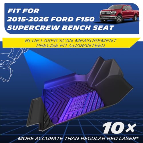 Image of Michelin Vehicle Mats for 2015-2026 Ford F150 SuperCrew Cab Bench Seat | Fit Carpet Floor Rear w /o Fold Flat Storage, Custom Fit Floor Mats, All-Weather TPE Truck Liners, Non Slip, 2 PCS, Premier