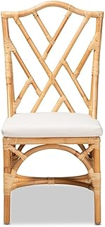 African Artistry Natural Finished Rattan Dining Chair, Removable Padded ...