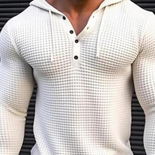 Men's Slim Fit Long Sleeve Hooded Sports Top Breathable Waffle Knit Casual Shirt2