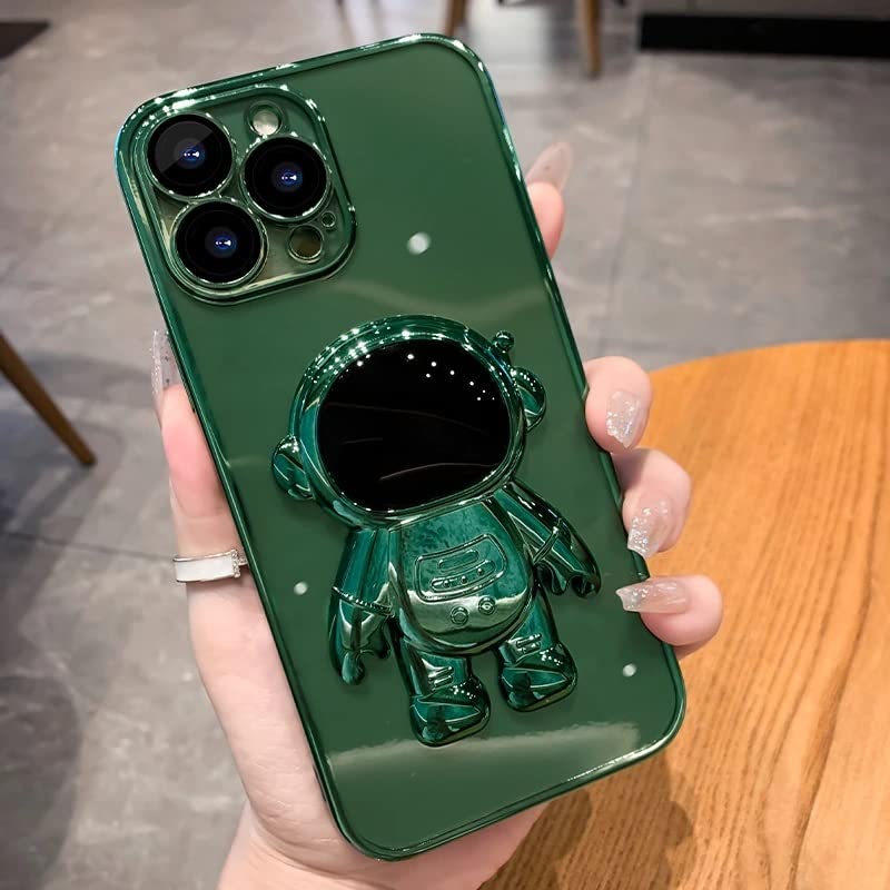TEAUGHT for iPhone 14 Pro Max Case with Astronaut Hidden Stand Full Camera Lens Protective Slim Clear Cover Plating Astronaut Kickstand Case Compatible with iPhone 14 Pro Max - Green