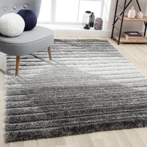 Image of Super Soft Floor Area Rug 3 x 5 Feet Soft Smooth Thick Non-Slip Fluffy Shaggy Carpet for Bedroom, Drawing, Kids Room, Office with Upto 2 Inch Microfiber High Pile (Gray Silver B)