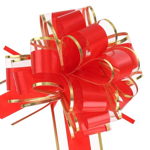 MACHSWON 10pcs 6 Inch Red Pull Bows with Gold Edge Ribbon Large Gift Bows for Valentine's Day Xmas Holiday Decoration Baskets Gift Wrapping
