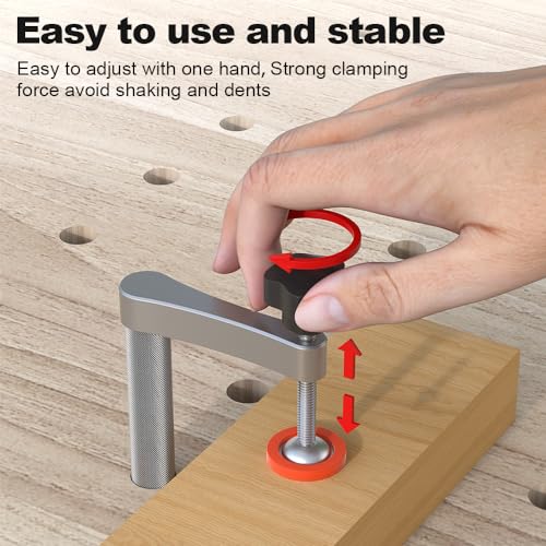 Image of Bench Dog Clamps 2 Pack, 3 /4 Inch Hold Fast Clamp for Woodworking, Adjustable MFT Table Stainless Steel Hold Down Clamps with Protective Pads (19mm)