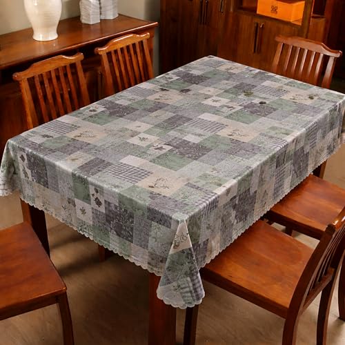 Image of Dakshya Industries PVC Waterproof Table Cover 6 Seater 54x78 Inch - Washable Oil & Stain Resistant Dining Table Cover (Gold Grey)