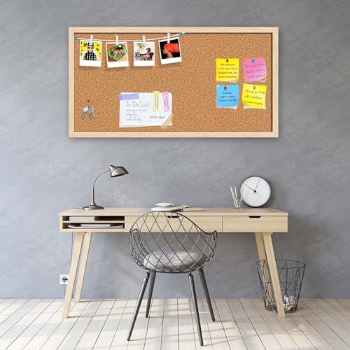 Image of ArtzFolio Cork Board | Bulletin Board Notice Pin Board | Vision Soft Board Combo with Thumb Push Pins & Sticky Notes | Natural Brown Frame | 24 x 12 inch (61 x 30 cms)