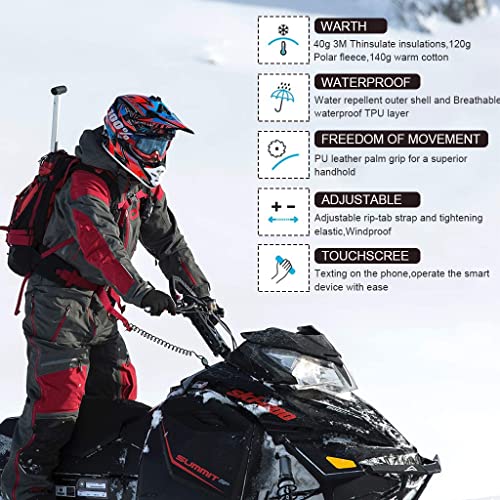 Image of Venzina Black Winter Gloves for Men Riding Gloves with Fleece Lining for Riding, Touch Screen Function, Waterproof, Windproof, One Size, for Driving, Cycling, Running, Hiking, Gift for Men