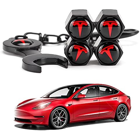 Tire Valve Stem Caps for Tesla Model 3/Y/S/X Car Accessory Decorative 5 Pcs (Black&Red) Cover