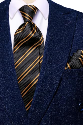 Image of Dubulle Mens Paisley Floral Silk Tie for Men Striped Necktie and Pocket Square Cufflinks Set Wedding Business