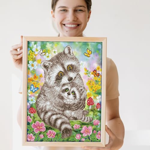 Image of DIAMOND DOTZ Sweet Racoons Diamond Painting Kits for Adults - Diamond Art Kits a Relaxing Creative Craft Kit with Dotz Gems 16.5x20.5