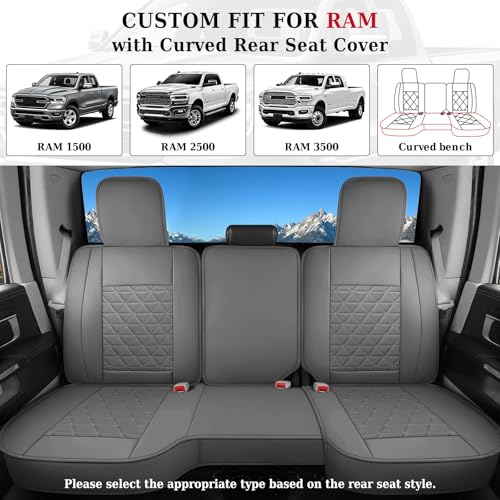 Image of Coverado Dodge Ram Seat Cover Full Set, Waterproof Ram 1500 Seat Cover Compatible with 2002-2026 Dodge RAM 1500 2500 3500 Crew Quad Cab with Curved Bench, Dark Gray