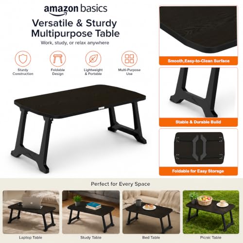 Image of Amazon Basics - CozyDesk Pro | Compact Foldable Lap Desk | Portable Bed Table for Laptop, Study, Meals | Engineered Wood Top with ABS Legs Table top 57 x 36, Height 28 cm