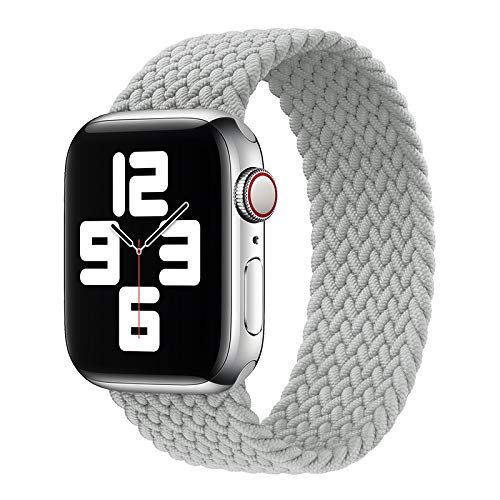 D'VOGUE Braided Solo Loop Elastic Bands Compatible for Apple Watch, Stretchy Sports Unisex Wristband with no Clasps or Buckles for iWatch Series 6/SE/5/4/3/2/2 - Pearl White, 42/44 Medium