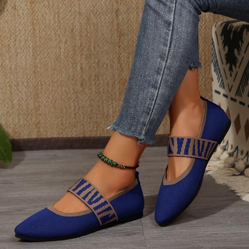 Womens Pointed Toe Flat Shoes Fashion Slip On Mesh Breathable Lightweight Casual Shoes Wide Toe Box Flats Women Knit Ballet Mary Jane Dress Dance Comfortable Walking Shoe with Strap2