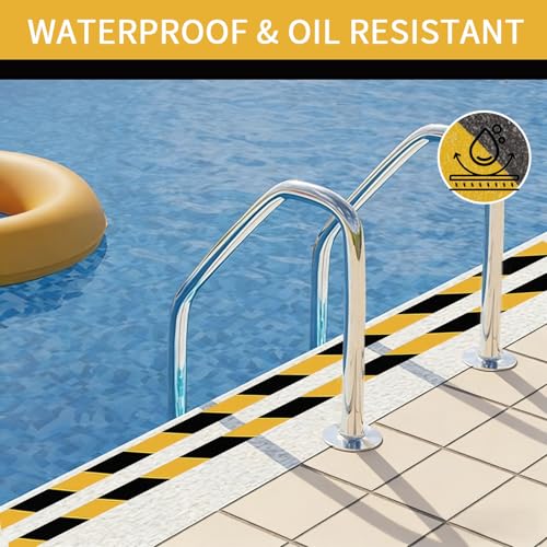Image of Black & Yellow Anti-Slip Stair Treads Tape, 1 inch x35FT Heavy Duty Non-Skid Grip Tape for Indoor /Outdoor Steps, Bathroom & Pool - PVC Waterproof Safety Traction Tape