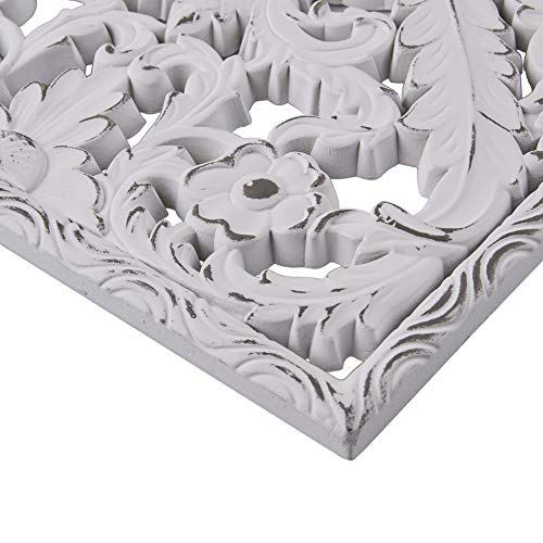 Image of Madison Park Wall Art Living Room Decor - Vintage Botanical Carved Wooden Panel Home Accent Bathroom Decoration Ready to Hang Frames for Bedroom, 15.75 inchW x 31.5 inchL x 0.59 inchD, White 2 Piece