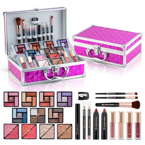 Color Nymph Girls Makeup Kits for Teen, Beginner Makeup Kit For Girls Non Toxic Makeup Set w/Train Case 24pcs Cosmetics Eyeshadow Lipstick Lipgloss Blush Mascara Eyeliner For Tweens Girl/Lady