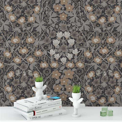 Mounting UP Dark Vintage Floral Peel and Stick Wallpaper Removable Vinyl Waterproof Contact Self Adhesive Wall Paper for Desk, Kitchen Cabinets, Bathroom, Bedroom Decor 17.3' x 236' TH8094-6