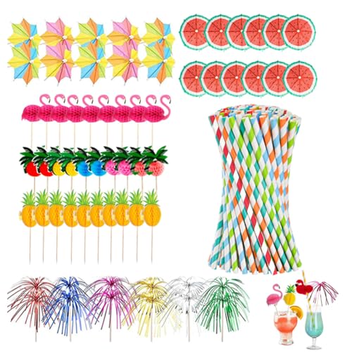 Cocktail Accessories for Drinks 110 Pcs Cocktail Party Decorations with Cocktail Umbrellas Cocktail Straws Sparkler Sticks for Party Decoration Cake Toppers Bar Birthday Picnics Beach