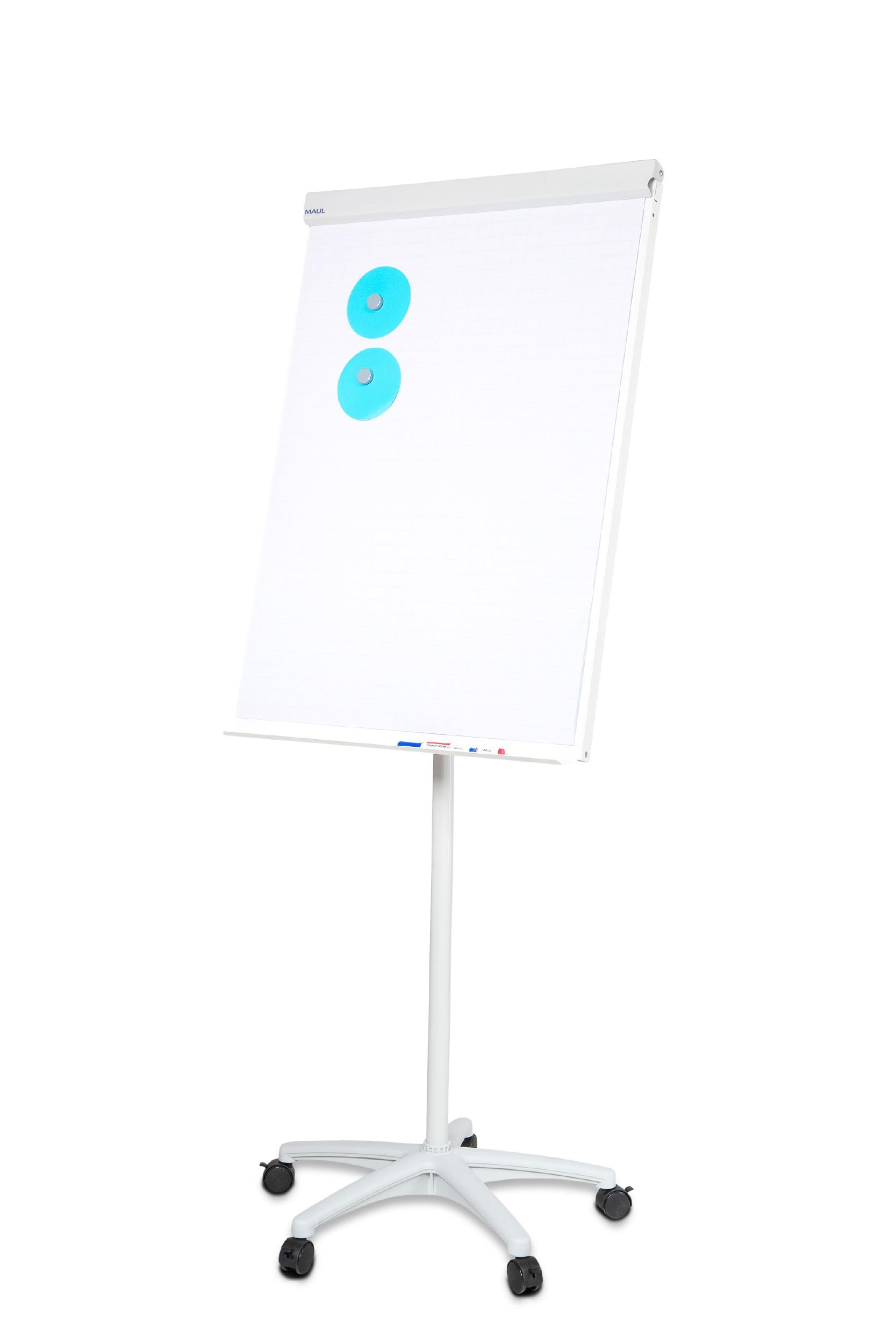 MAUL Flipchart grau mobil MAULoffice höhenverstellbar magnethaftend rollbar | stabiler Stand beim Schreiben, anpassbare Arbeitshöhe, schnell im Raum positioniert, Zubehör griffbereit, robuste Tafel