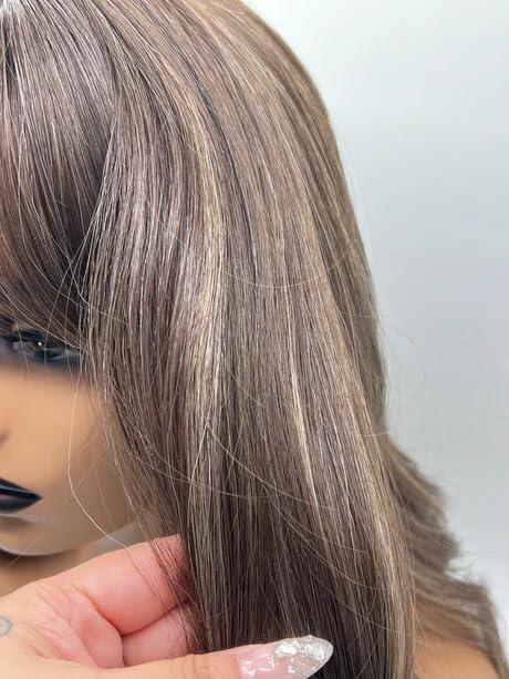 Miniatura 5 de Peluca rizada marrón con reflejos CLAIRE con flequillo, pelucas sin pegamento para mujer, pelucas de cabello largo sintético natural para uso diario