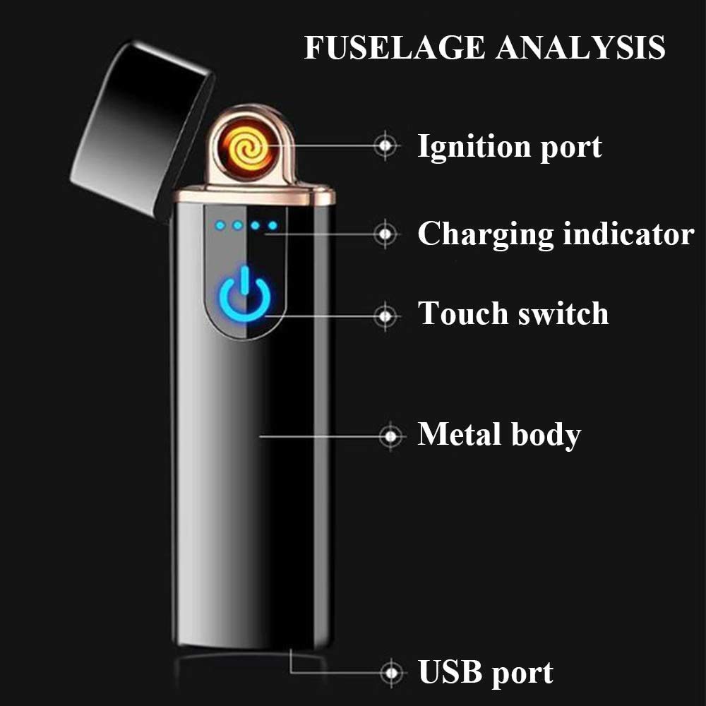 IshMukh Smart Fingerprint Sensor Lighter USB Rechargeable Lighter Touch Screen, Flameless, Windproof Cigarette Lighter Double Sided Ignition (Black) 3