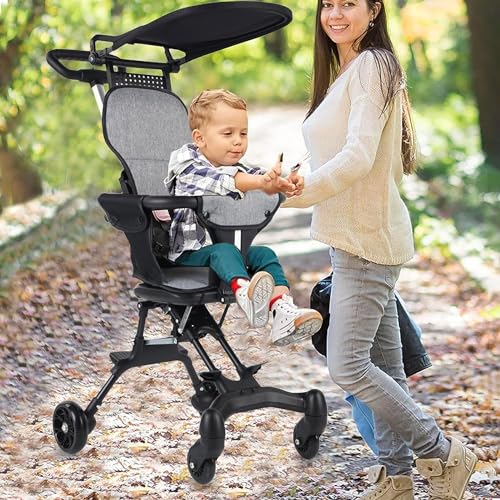 Optico Baby Stroller - Professional Foldable 4 Wheels Ergonomic Adjustable Infant Carriage for 1 to 6 Years Old, Portable Lightweight Compact for Airplane Travel (Black & Grey)