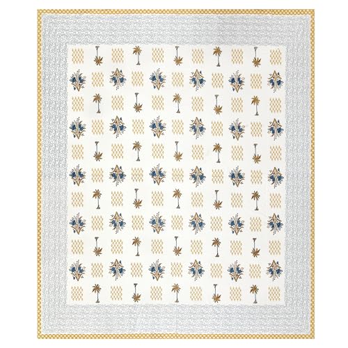 Image of BLOCKS OF INDIA Hand Block Printed 300 TC Cotton Super King Size Bedsheet(106 x 106) (Tree Mustard)