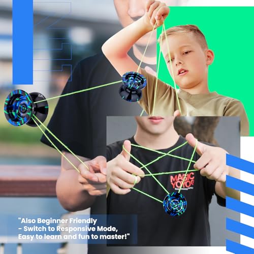 Image of MAGICYOYO N11 Professional Unresponsive Yoyo N11 Dual Purpose Alloy Trick YoYo Ball with Bag, Glove, 12 Strings and Responsive Bearing Kit (Black Blue Green)